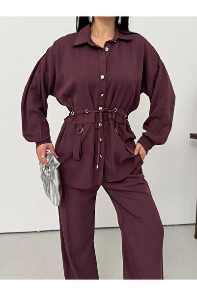 Moda İkra Παντελόνι με ψηλή μέση και φαρδιά μπατζάκια, με κορδόνι στη μέση κα...