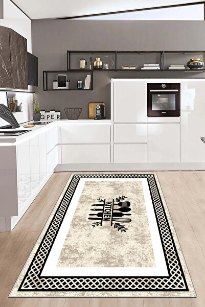 df home Mutfak Halısı Geometrik İskandinav Toz Tutmaz Dijital Baskı Yıkanabil...