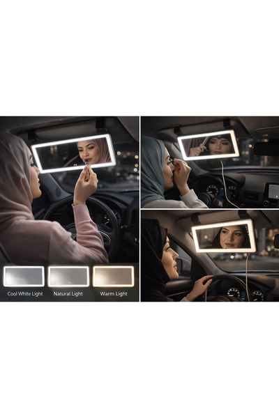 Generic مرآة مكياج LED للسيارة، 3 أوضاع إضاءة، تحكم باللمس في شدة الإضاءة، قا...