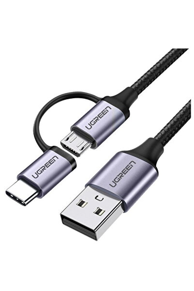 Ugreen Cablu USB 2 în 1 Tip-C / Micro USB, QC 3.0, 1 m (negru)