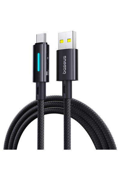 Baseus Cablu USB la Type-C cu LED, 100W, cip E-marker, 1m - Negru Cosmic
