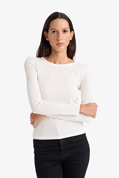 DeFacto Slim Fit Basic Ecru Women's Long Sleeve T-Shirt E5767Ax/Er105