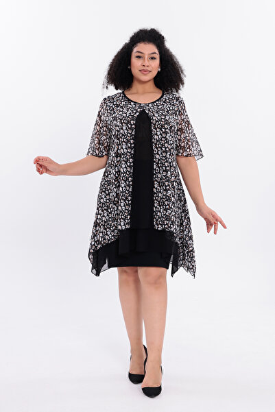 IŞILTI Women's Plus Size Blouse Floral Pattern Tulle Fabric Inside Lining Sho...