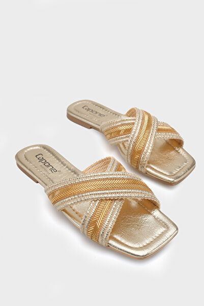 Capone Outfitters Papuci de damă Ketty cu toc plat, strălucitor, cu vârf toci...