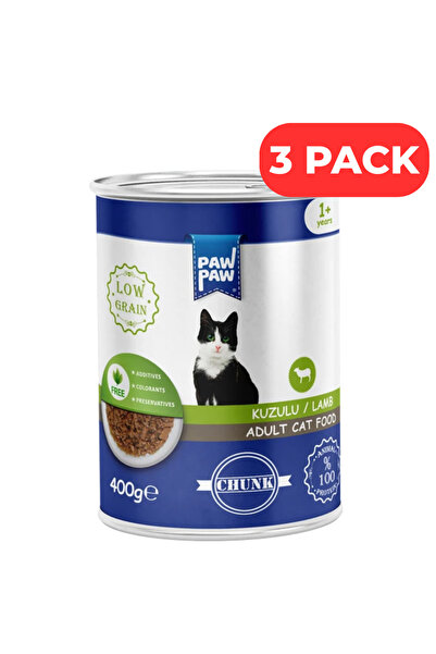 PawPaw Set 3 x Hrana umeda pentru pisici adulte, bucati de miel in sos, 400 g...