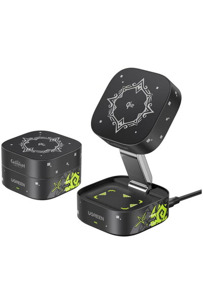 Ugreen 2-în-1 Qi2 MagFlow Magneti N52 Reglabil 360 Cablu USB-C inclus 15W Negru