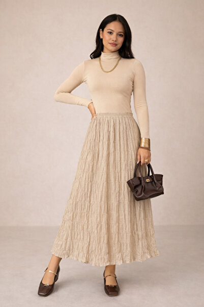 Kirazgym Modal Skirt with Wrinkle Detail - Beige