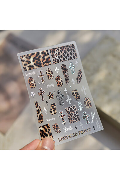 Choice ملصق أظافر معدني واحد بتصميم رائع على شكل قلب بنقشة جلد النمر الكلاسيك...