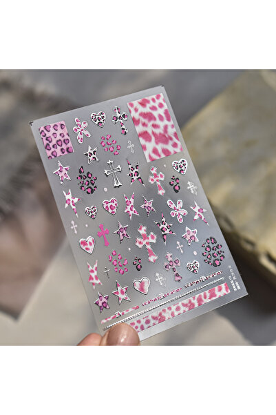 Choice ملصق أظافر معدني واحد بتصميم رائع على شكل قلب بنقشة جلد النمر الكلاسيك...