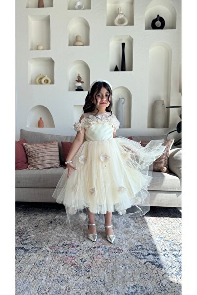 Warazan beige fluffy girl's dress