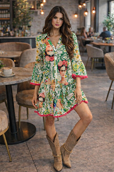 LaraLisa Women's 100% Cotton Patterned Tassel Detail Authentic Dress