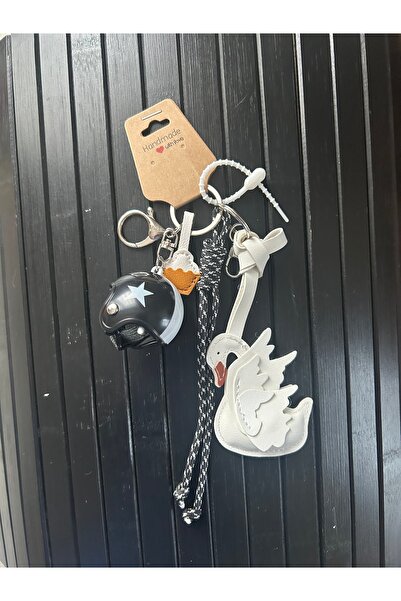 OEM إكسسوار حقيبة على شكل بجعة بيضاء مع تفاصيل جذابة، سلسلة مفاتيح أنيقة