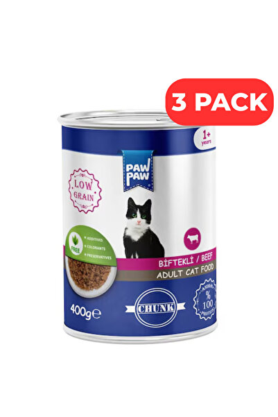 PawPaw Комплект от 3 x Мокра храна за възрастни котки с говеждо месо в сос 40...
