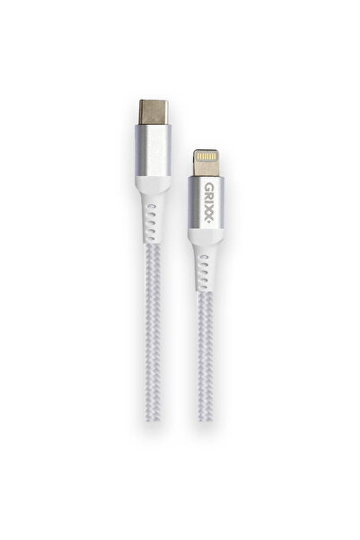 Grixx USB-C to Lightning MFI, braided, length 1m - white