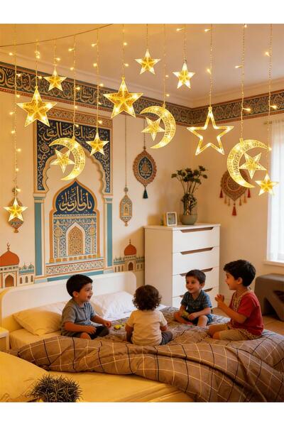 Pomefar LED Ramadan Lights, 12 Star-shaped Bulbs Lights, Remote & Battery Cas...