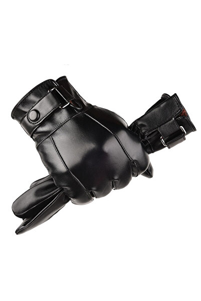 EFAYN.RO Men's gloves, elegant model, snap closure, universal size, black, EFAYN