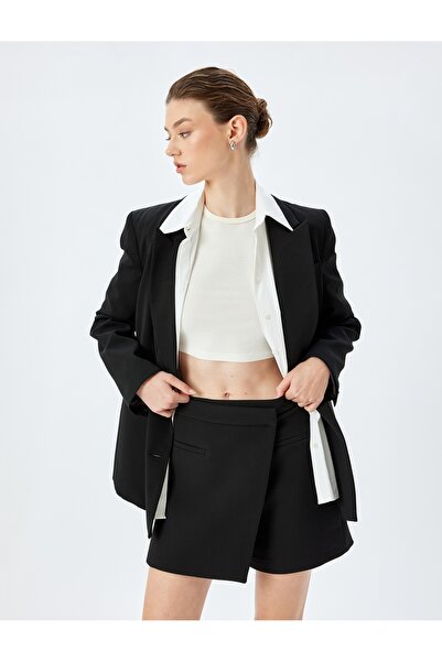 Quzu Kadın Kot&Kanvas Şort SRT01474 Siyah