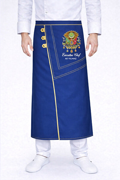 Üniformanya Dark Blue Ottoman Emblem Embroidered Turkish Cuisine Waist-Tied C...