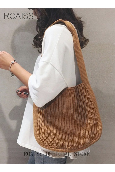 ROAISS Women Knitting Bag Large Capacity Tote Bag Messenger Bag Shoulder Bag ...