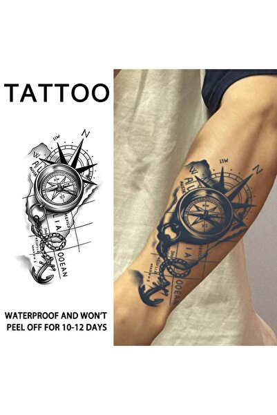 Choice ملصقات وشم مؤقتة مقاومة للماء بتصميم بوصلة ومرساة، قطعة واحدة، تدوم طو...