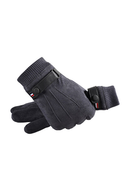 EFAYN.RO Men's gloves, warm model with double cuff, universal size, dark gray...