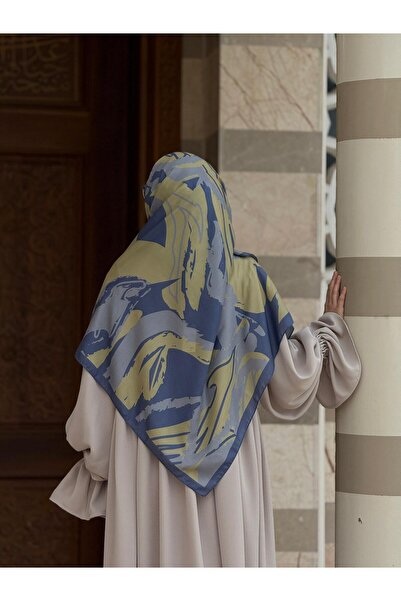 Qalortex Scarf Pamuklu Soft Âmine Desen Eşarp-Limon/İndigo