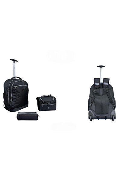 Tradeo 3-Piece Trolley Backpack Set with Wheels, Lunch Bag & Pencil Case – Bl...