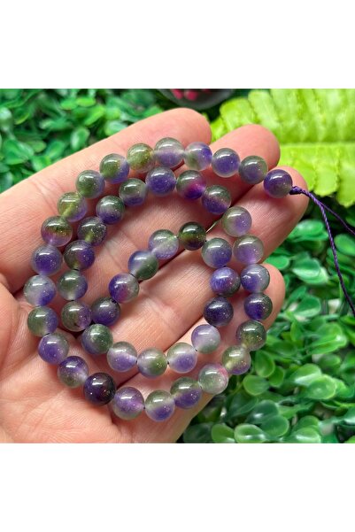 TAŞ UZMANI حجر كوارتز ملون من الأميثيست مع طحالب كروية 8 ملم