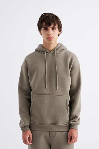 Machinist Men's Oversize Basic Hooded Sweatshirt Khaki