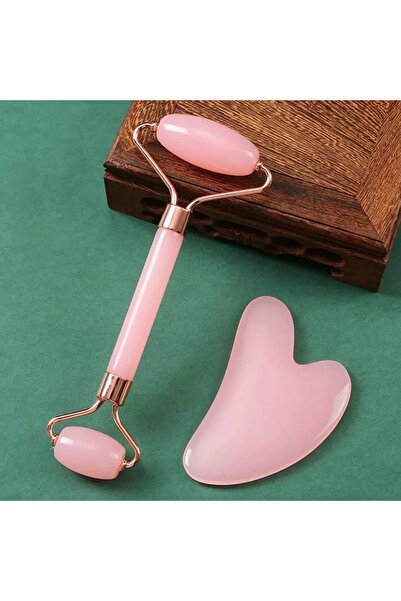 Choice مجموعة أدوات تدليك الوجه من اليشم الطبيعي، قطعتان، لون وردي، على شكل قلب