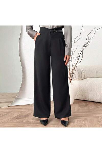 DUUE FASHİON Tesettür Γυναικείο υφασμάτινο παντελόνι Palazzo με μισή ζώνη