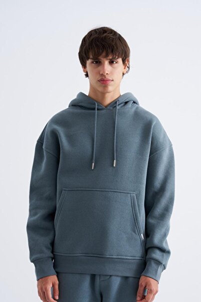 Machinist Men's Oversize Basic Hooded Sweatshirt Blue-Smoke