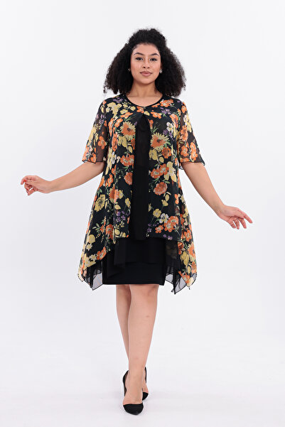 IŞILTI Women's Plus Size Blouse Floral Pattern Tulle Fabric Inside Lining Sho...