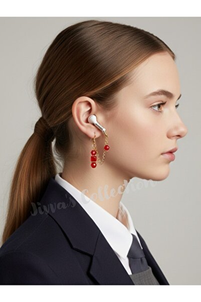 Jivva's Collection سماعة بلوتوث مضادة للفقدان. أقراط حمراء مزينة بالخرز وحامل...