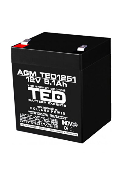 TED Electric Acumulator AGM VRLA 12V 5,1A dimensiuni 90mm x 70mm x h 98mm F2 ...