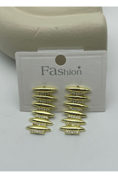 BİJU YILMAZ Vip Gold Stone Design Earrings - 26Vipkp06