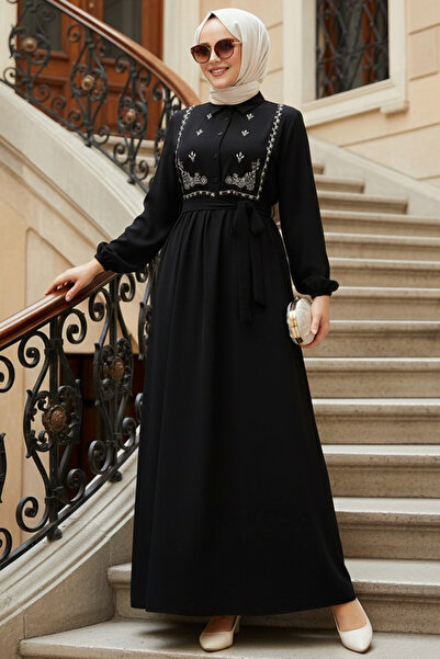 N.S NEVA STYLE Pattern Detailed Black Hijab Dress 10304S