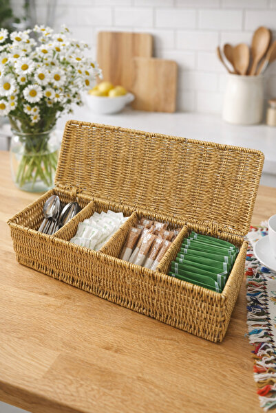 tutku home 4 Bölmeli Rattan Organizer, Dolap Düzenleyici