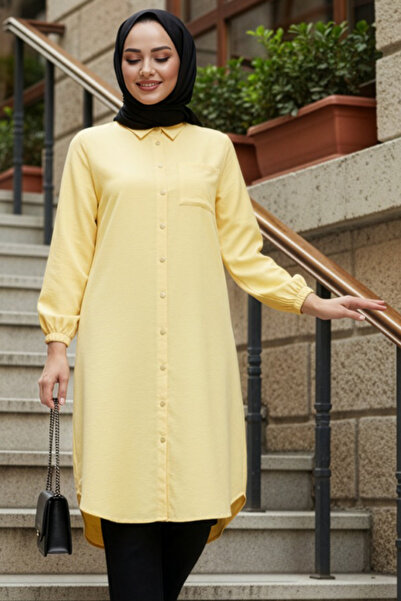 N.S NEVA STYLE تونيك إسلامي أصفر بأزرار 30293SR