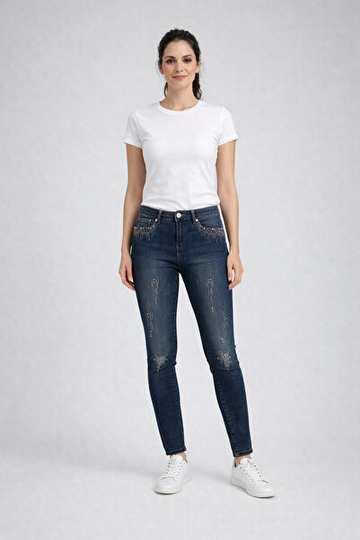 LACARINO Τζιν παντελόνι με χάλκινη κεντητή επενδυμένη πέτρα