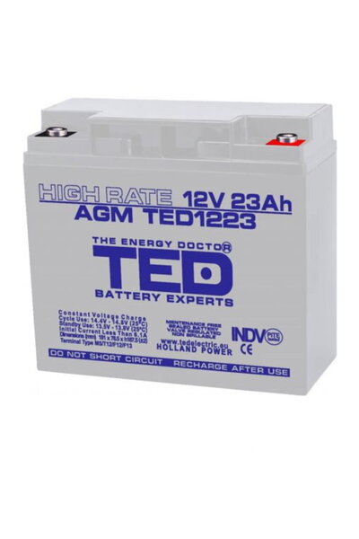 TED Electric Acumulator AGM VRLA 12V 23A High Rate 181mm x 76mm x h 167mm M5 ...