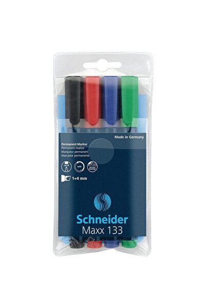SCHNEIDER Permanent marker Maxx 133, beveled tip 1+4mm, 4 colors/set - (N, R,...