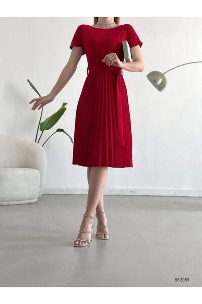 Modafeminen Φόρεμα με πλισέ ζώνη Κρεπ ΚΟΚΚΙΝΟ 582059