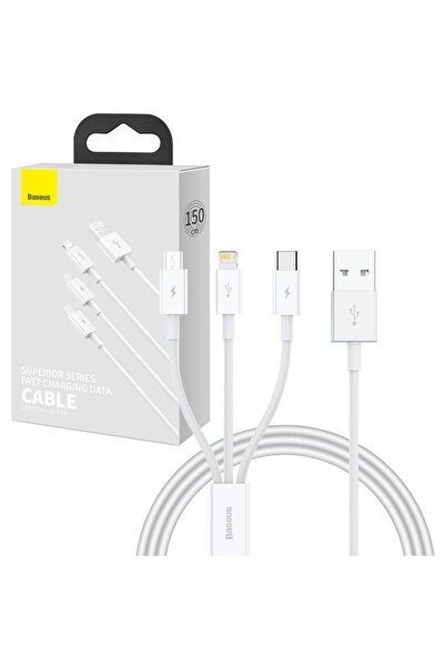 Baseus Încărcare rapidă USB la M+L+C, cablu de date superior, 3.5A, 1m (alb)