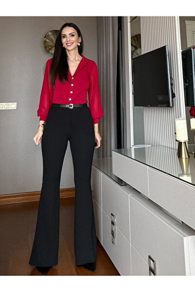 Atelier Derin Black Belted Spanish Leg Trousers