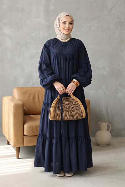 Kirazgym Women's Long Dress with Elastic Sleeves and Tieable Waist, Layered R...