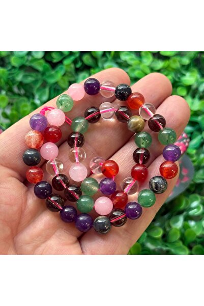 TAŞ UZMANI حجر كوارتز ملون متعدد الشاكرات من كيوري 8 ملم