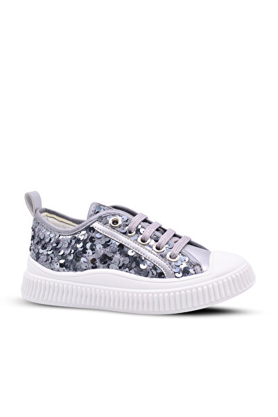 kids A more Sweet Girl's Sequined and Laced Silver Color Sneaker