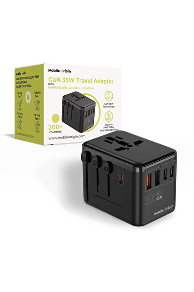 Mobile Origin GaN 3x USB-C + 2x USB-A PD QC Compatibil cu prize UE/UK/AU/SUA ...