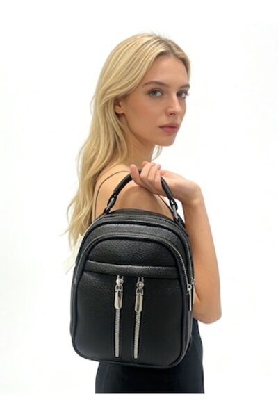 OEM Multifunctional Women's Backpack, Black, -Leather, Mini Square Size